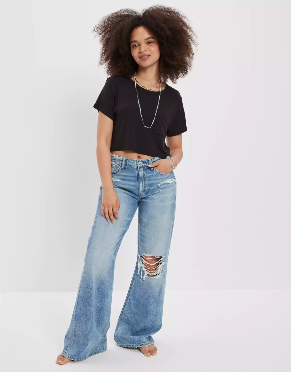 T Shirts American Eagle AE Cropped Soft & Sexy Pocket Tee Noir Femme | KOM-49892832